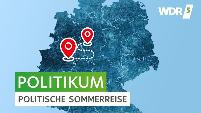 Deutschlandkarte mit der Aufschrift "Politische Sommerreise"