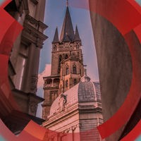 Panorama-Aufnahme von Aachen umgeben von einem runden Rahmen