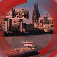 Panorama-Aufnahme von Köln umgeben von einem runden Rahmen