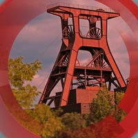 Panorama-Aufnahme von Essen, umgeben von einem runden Rahmen