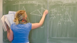 Aufnahme einer Lehrerin an der Tafel