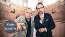 Bild mit "klare Sprache"-Logo: Hauptkriminalkommissar Thiel (Axel Prahl) und Professor Boerne (Jan Josef Liefers)