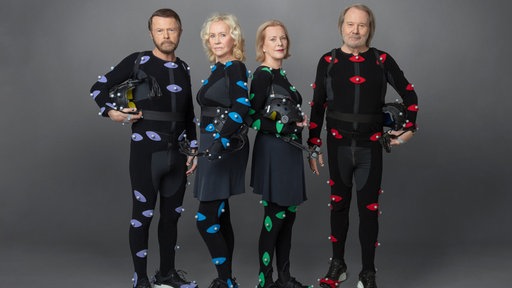 Das Foto zeigt Björn Ulvaeus, Agnetha Fältskog, Benny Andersson und Anni-Frid Lyngstad, Mitglieder der schwedischen Popgruppe ABBA, bei Veröffentlichung ihres neuen Albums 2021