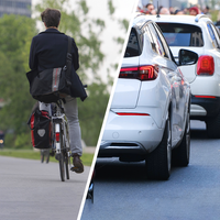 Bildmontage: Auto, Rad, Bahn