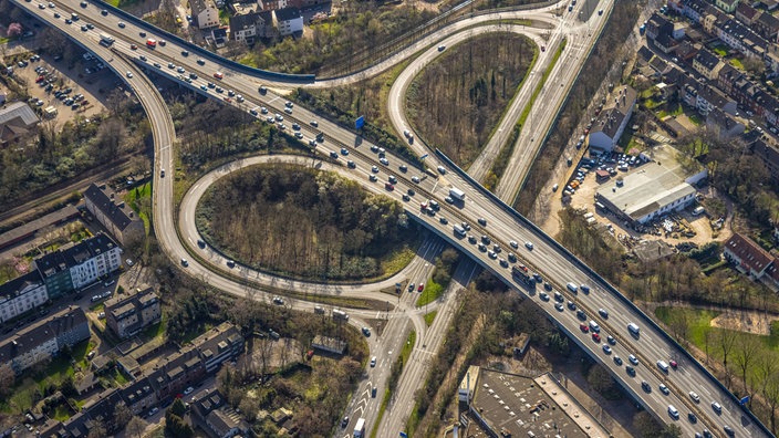 Luftaufnahme des Autobahnkreuzes Duisburg-Ruhrort