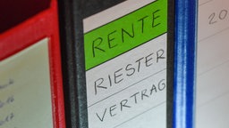 Ein Ordner mit der Aufschrift "Riester-Vertrag"