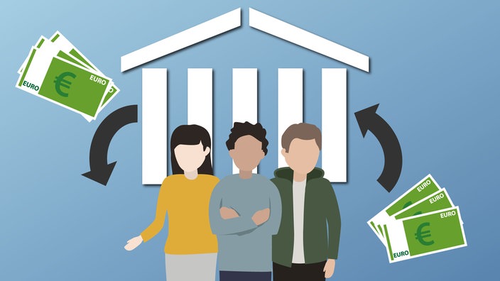Eine Illustration zeigt Menschen, die Bürgergeld empfangen 