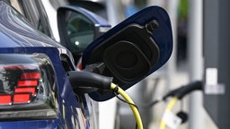 E-Fahrzeuge werden an einer Ladesäule mit Strom aufgeladen. 