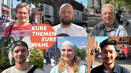 Collage von Menschen, die in die Kamera gucken, dazu der Schriftzug "Eure Themen, eure Wahl"