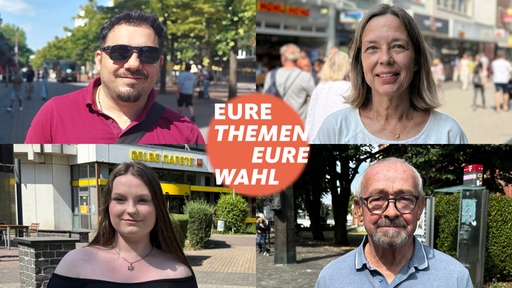 Collage von vier Menschen, die in die Kamera schauen, mit Aufschrift "Eure Themen, Eure Wahl"