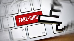 Ein Cursor klickt auf einen Button mit der Aufschrift "Fake-Shop"