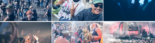 Eine Collage aus verschiedenen Fotos von Menschen auf Festivals
