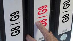 Symbol: Hand greift nach einem Aktenordner mit der Aufschrift "G8 - G9"
