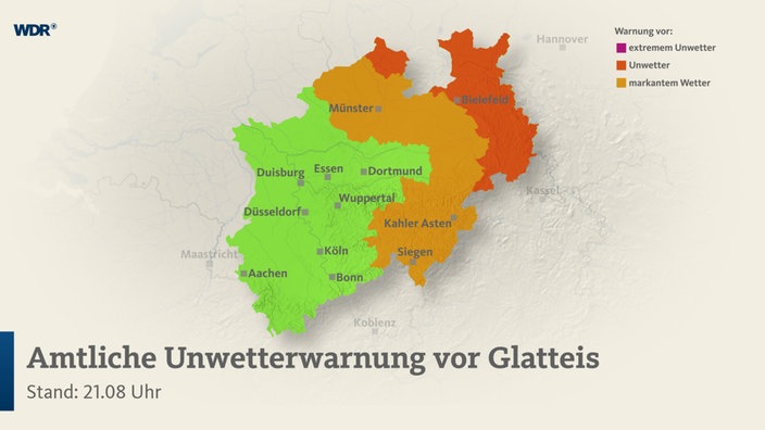 Die Grafik zeigt die gefährdeten Glatteis-Zonen