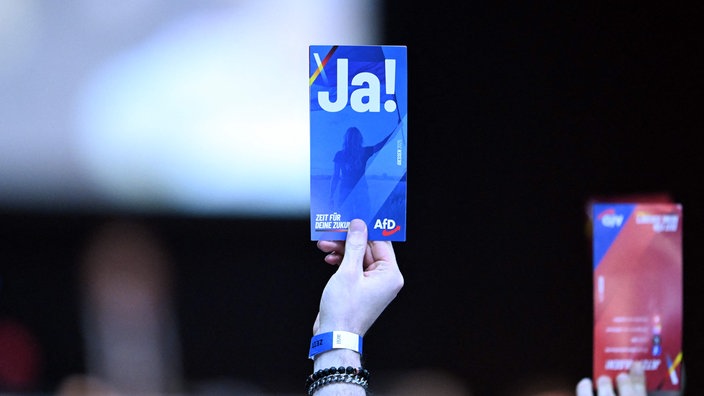 Hochgehaltene Wahlkarten der Afd in Gießen