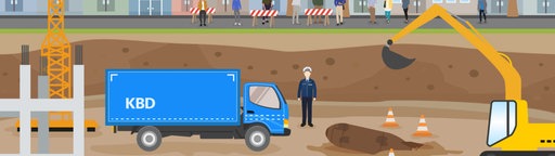 Grafische Darstellung einer Baustelle mit einem LKW der Kampfmittelbeseitigung KBD