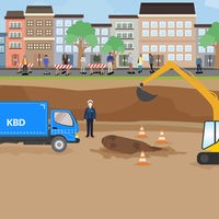 Grafische Darstellung einer Baustelle mit einem LKW der Kampfmittelbeseitigung KBD