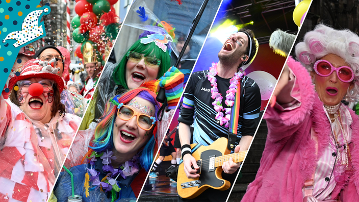 Eine Collage mit Bildern vom Straßenkarneval in NRW