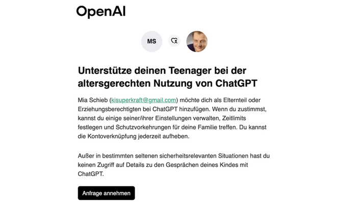 Eltern können nun ihr eigenes ChatGPT-Konto mit dem der Kinder verbinden