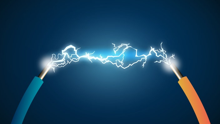 Symbolbild, fließender Strom zwischen zwei Kabeln
