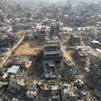 Die Luftaufnahme zeigt die Zerstörung nach israelischen Angriffen in Beit Lahiya im nördlichen Gazastreifen.