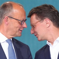 Merz und Wüst bei CDU Europa Wahlkampfveranstaltung in Aachen