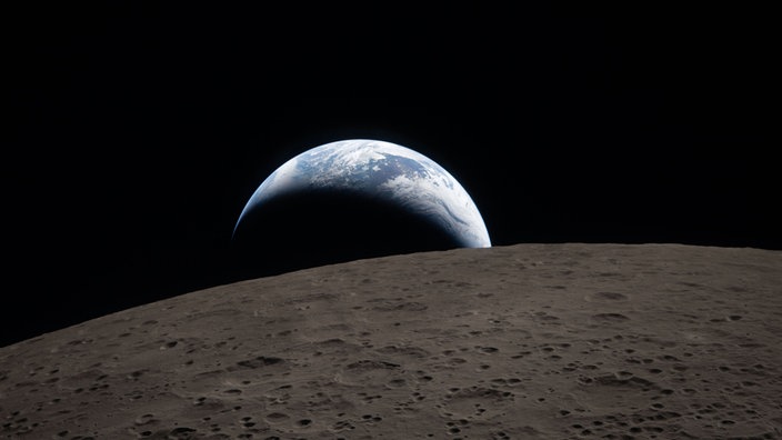 Mond und Erde aus Sicht der Orion Raumkapsel