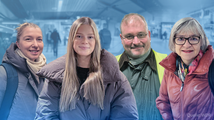 Pendler Alessandra Cichon, Catherine Grützmann, Thomas Groß und Michelle Rhode.