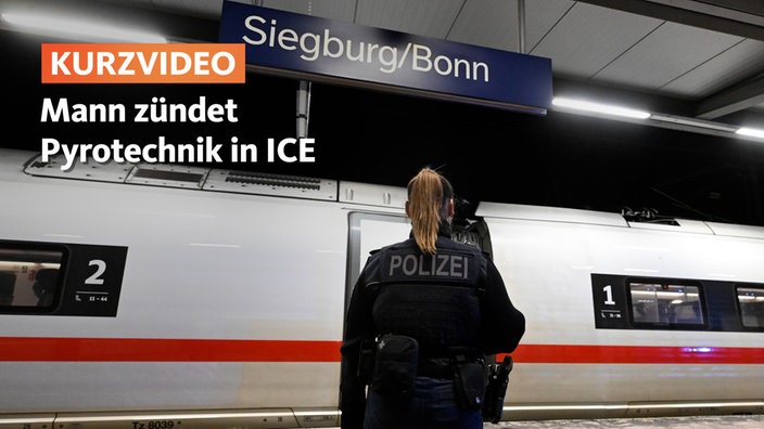 Polizistin vor dem ICE am Siegburger Bahnhof