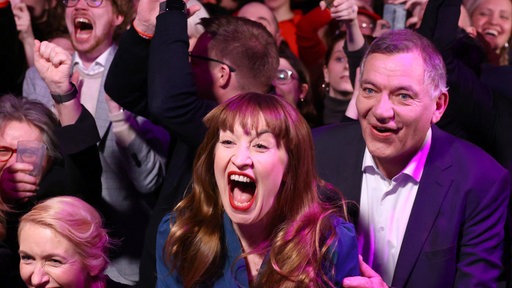 Bundestagswahl 2025: Linke-Politiker Jan van Aken und Heidi Reichinnek freuen sich über die Ergebnisse