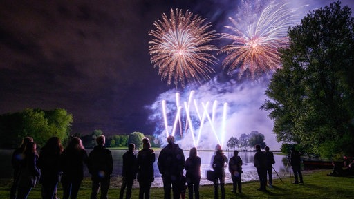Ein Feuerwerk ist im Bonner Rheinaue beim Fest "Rhein in Flammen" zu sehen