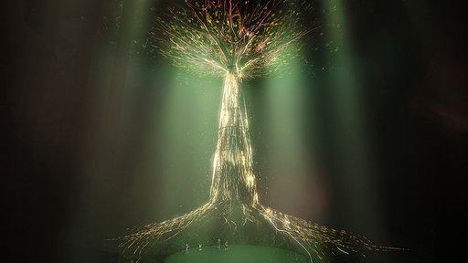 Neue Kunstinstallation im Gasometer: der Baum in grüner Farbe, Ars Eelectronica Solutions