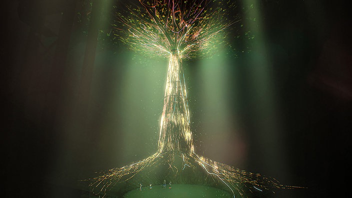 Neue Kunstinstallation im Gasometer: der Baum in grüner Farbe, Ars Eelectronica Solutions