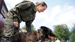 Bundeswehrsoldatin Ina Knisel mit Diensthund Coyote beim Training 