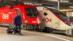 TGV nach Paris und ÖBB-Zug aus Wien im Münchner Hauptbahnhof.