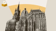 Montage: Grafik mit Wahlurne und Foto vom Kölner Dom