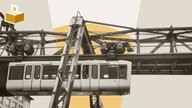 Montage: Grafik mit Wahlurne und Foto von der Wuppertaler Schwebebahn