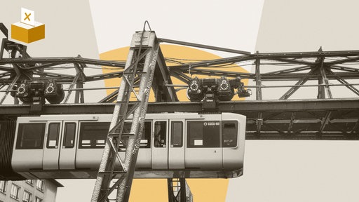 Montage: Grafik mit Wahlurne und Foto von der Wuppertaler Schwebebahn