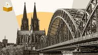 Montage: Grafik mit Wahlurne und Foto von der Hohenzollernbrücke und dem Kölner Dom