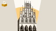 Montage: Grafik mit Wahlurne und Foto vom Rathaus in Münster