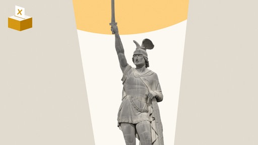 Montage: Grafik mit Wahlurne und Foto vom Hermannsdenkmal