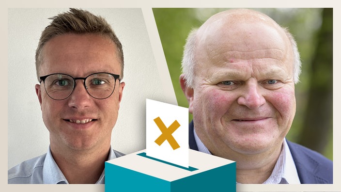 Die Kandidaten im Portrait - links Patrick Potthoff (CDU), rechts Helmut Kreutzmann (SPD)