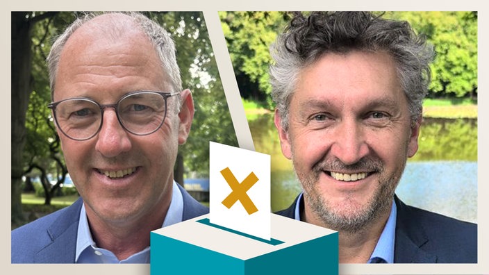 Die Kandidaten im Portrait: Links Stefan-Oliver Strate (CDU), recht Frank Wolters (Grüne)