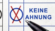 Ein Wahlzettel, auf dem statt einer Partei die Worte "Keine Ahnung" stehen und angekreuzt sind