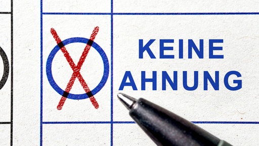 Ein Wahlzettel, auf dem statt einer Partei die Worte "Keine Ahnung" stehen und angekreuzt sind