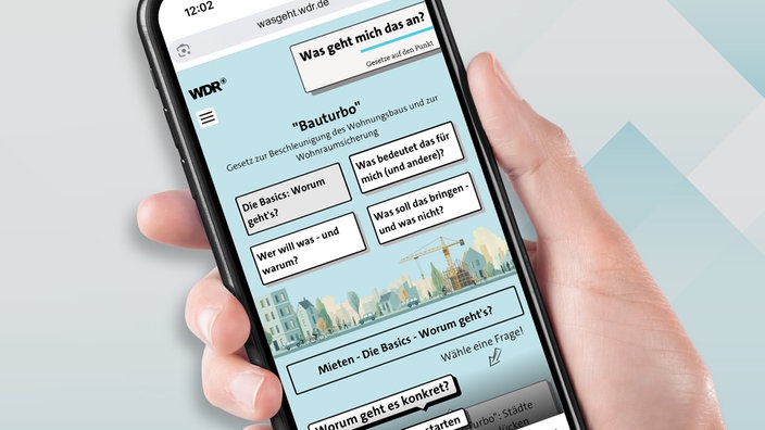 Screenshots zeigen, wie die Web-Anwendung "Was geht mich das an?" aussieht.
