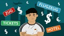 Illustration eines deutschen Fußballfans, der über die Preise verärgert ist