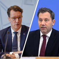 Fotomontage vom NRW Ministerpräsidenten Hendrik Wüst und Lars Vizekanzler Lars Klingbeil