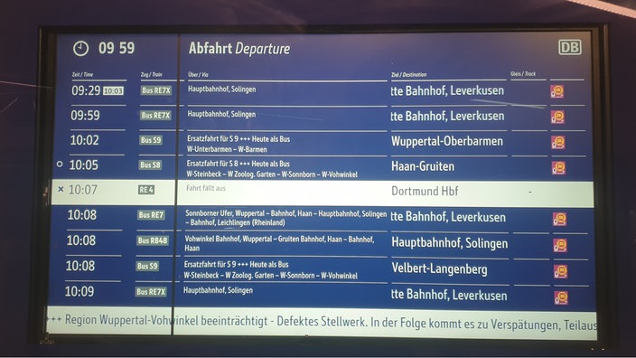 Abfahrtplan der Deutschen Bahn.