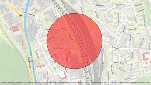 Karte zeigt den Radius für die Evakuierung aufgrund der Bombenentschärfung in Hagen.